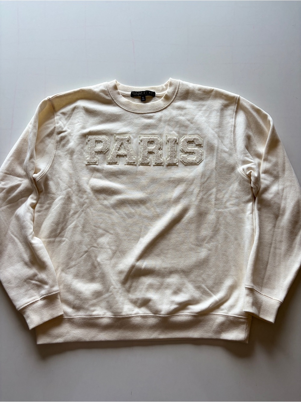 Vinyl icons cream Paris crewneck sweatshirt women’s XS oversized embroidered